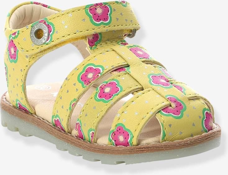 KICKERS Leren babysandalen Nonosti Iconique Nonorally gele bloem