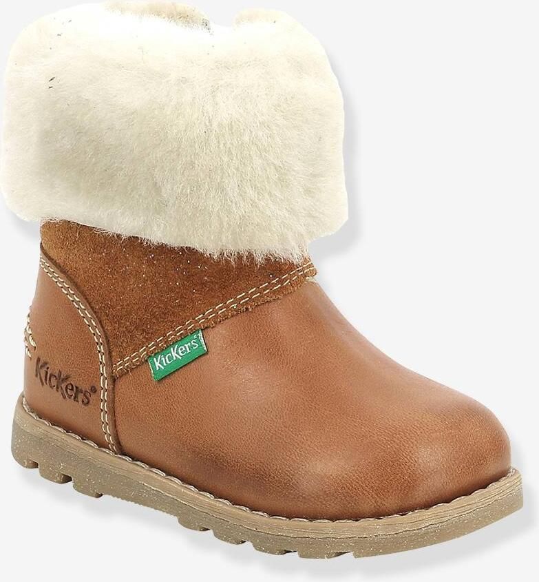 KICKERS Leren enkellaarsjes voor babymeisjes Nonofur 1ste stapjes karamel