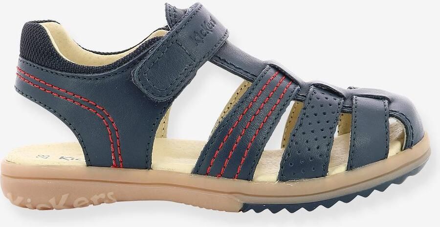 KICKERS Leren jongenssandalen Platinium marineblauw