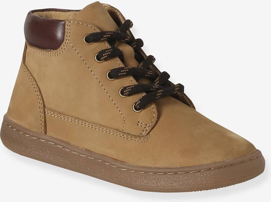 VERTBAUDET Boots voor jongens uit de kleutercollectie van leer met rits en elastische veters beige