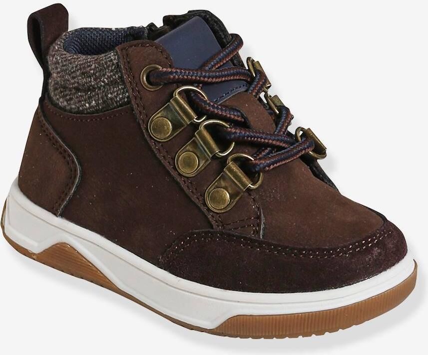 VERTBAUDET Bottines met veters voor jongensbaby'"s + rits chocoladebruin