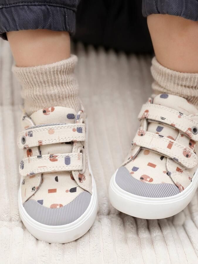 VERTBAUDET Canvast babysneakers met klittenband beige bedrukt