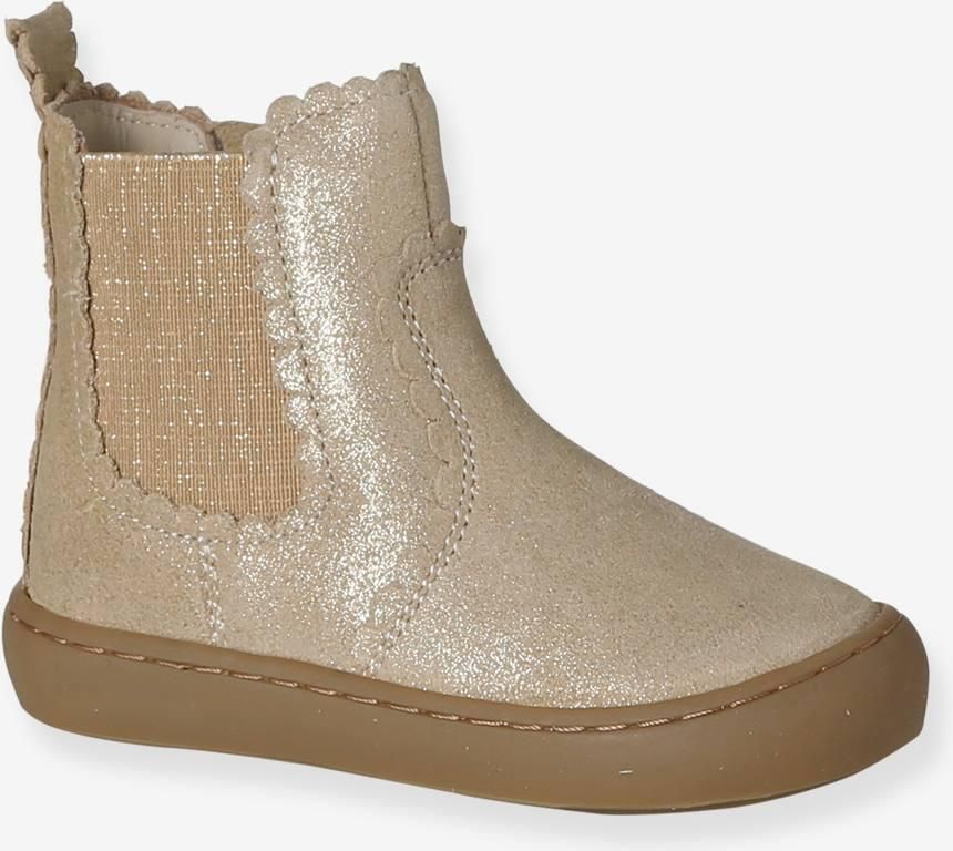 VERTBAUDET Chelsea boots met rits en elastiek van leer voor baby goudgeel