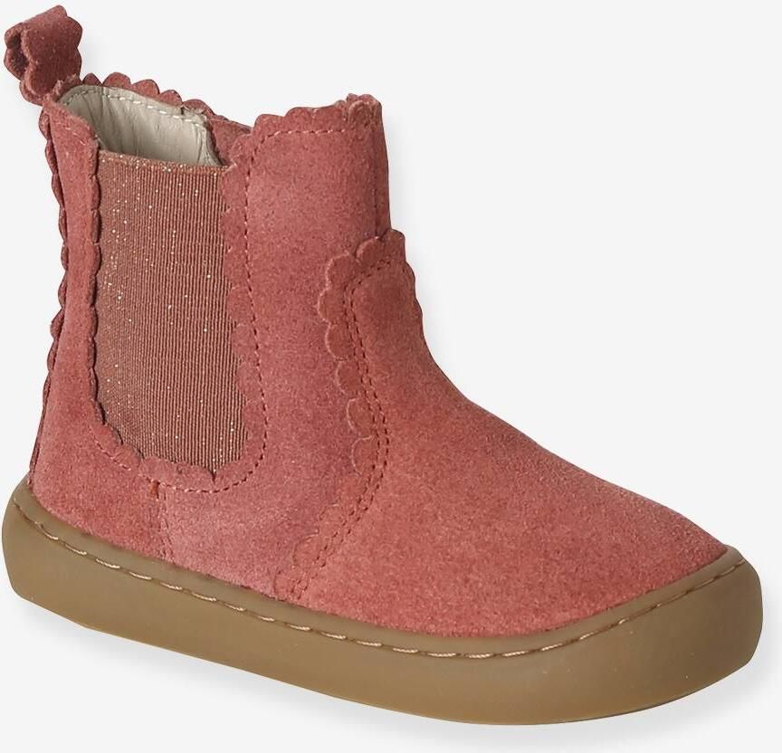 VERTBAUDET Chelsea boots met rits en elastiek van leer voor baby oudroze