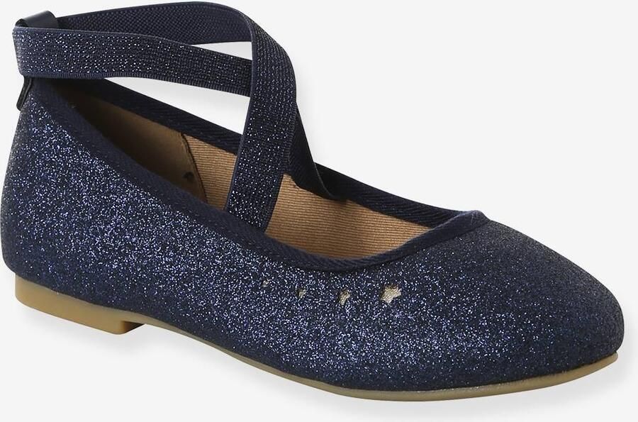 VERTBAUDET Elastische gekruiste ballerinas voor kinderen kleuterschoolcollectie marineblauw