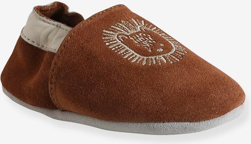 VERTBAUDET Elastische leren babyschoentjes in soepel leer bruin bedrukt