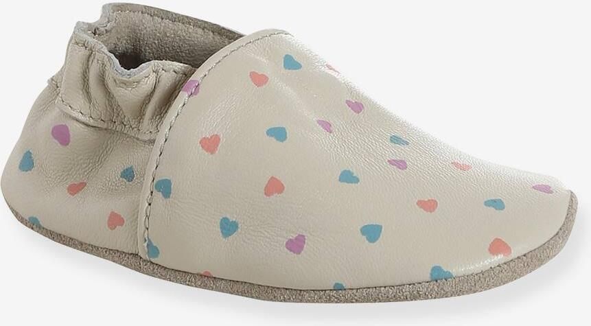 VERTBAUDET Elastische leren babyschoentjes in soepel leer wit bedrukt