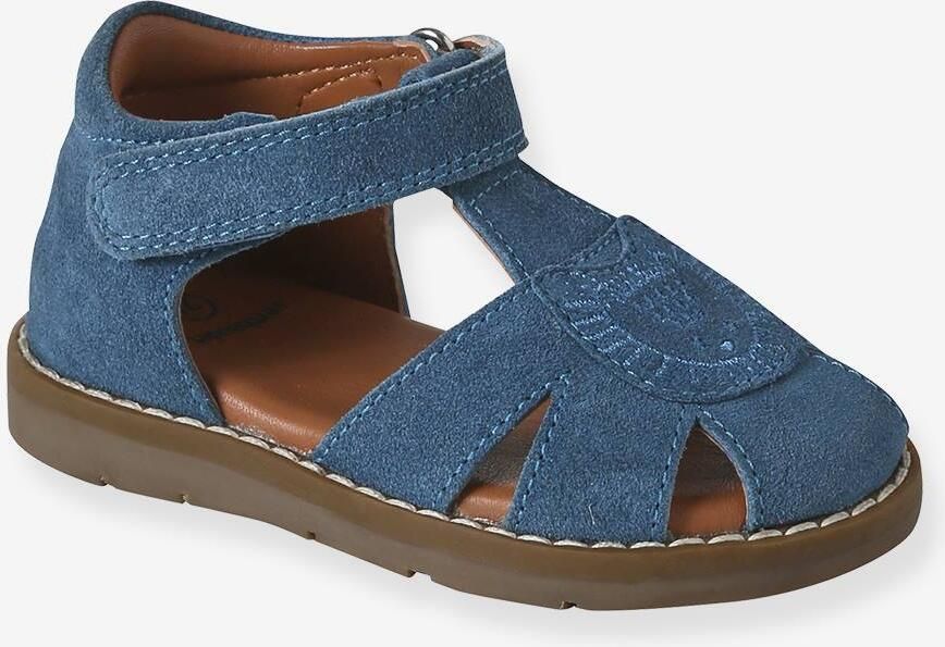 VERTBAUDET Gesloten sandalen met klittenband van leer voor baby's jeansblauw
