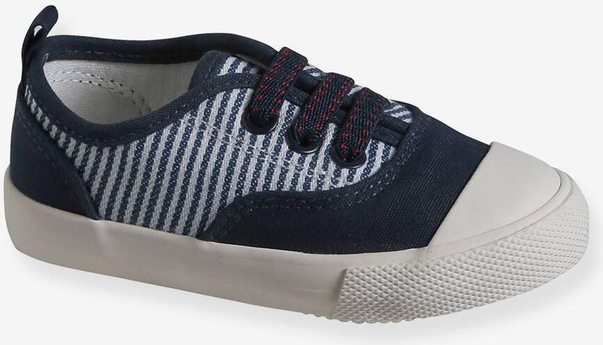 VERTBAUDET Gestreepte babysneakers van canvas met elastische veters blauw gestreept - Foto 2