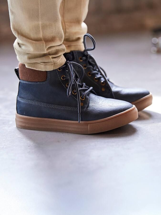 VERTBAUDET Geveterde en geritste synthetische boots voor jongens marineblauw - Foto 2