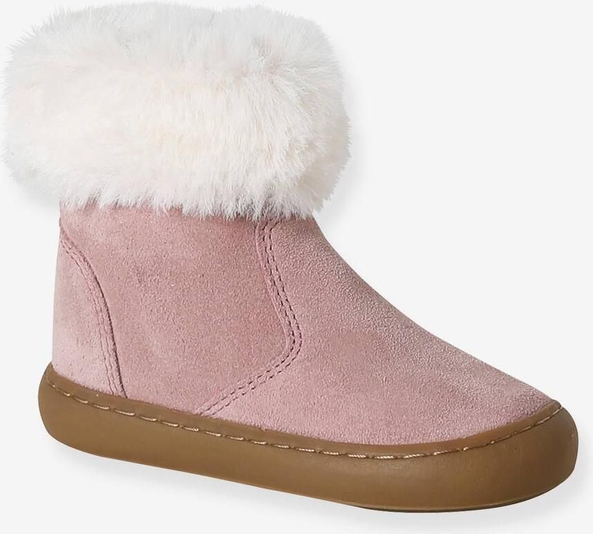 VERTBAUDET Gevoerde en geritste leren boots voor babymeisjes oudroze