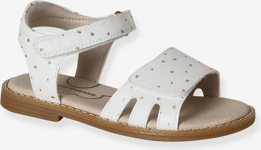VERTBAUDET Glitzersandalen met klittenband voor kinderen kleutercollectie wit bedrukt