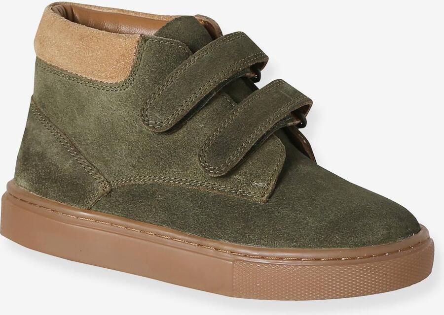 VERTBAUDET Halfhoge jongenssneakers in gekrast leer kaki
