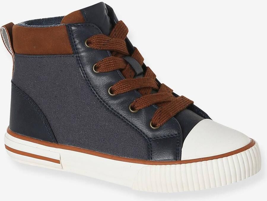 VERTBAUDET Hoge kindersneakers met veters en rits marineblauw
