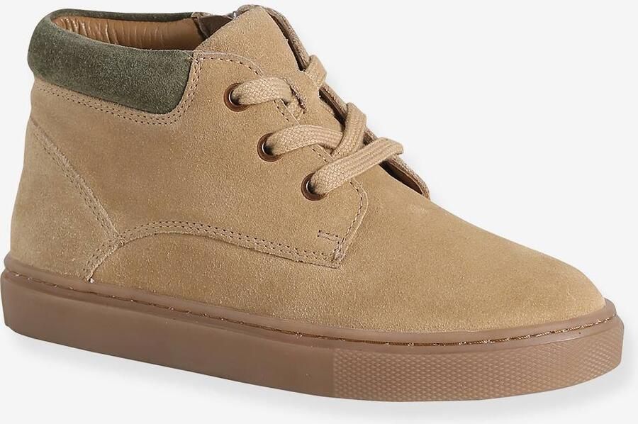 VERTBAUDET Hoge leren sneakers met veters voor jongens beige - Foto 2