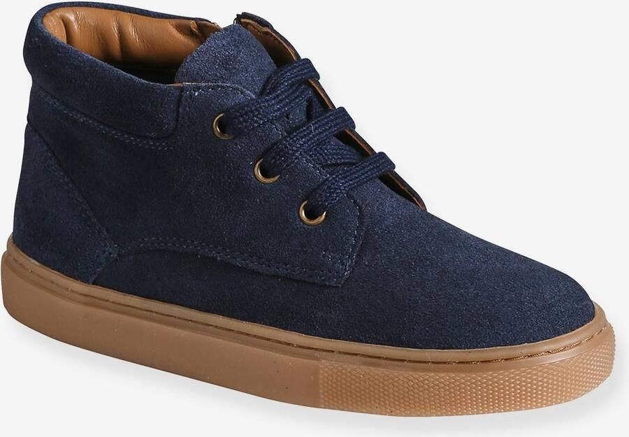 VERTBAUDET Hoge leren sneakers met veters voor jongens marineblauw - Foto 2