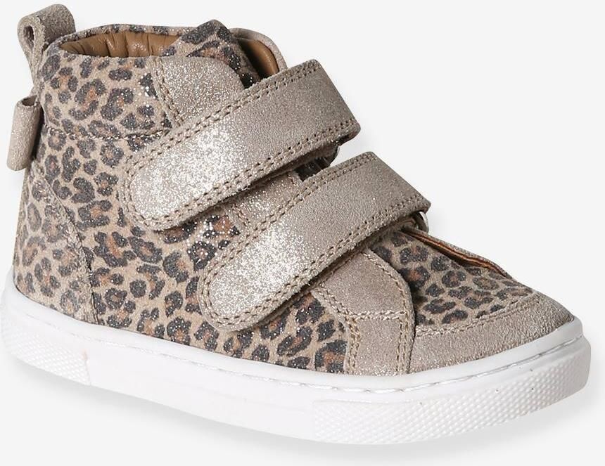 VERTBAUDET Hoge leren sneakers voor baby beige bedrukt