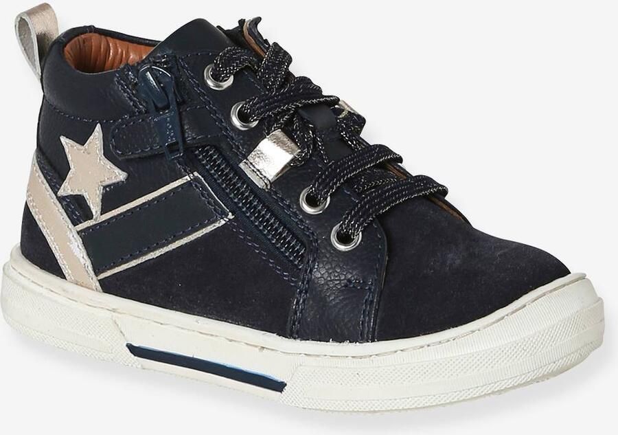 VERTBAUDET Hoge sneakers met veters en rits marineblauw