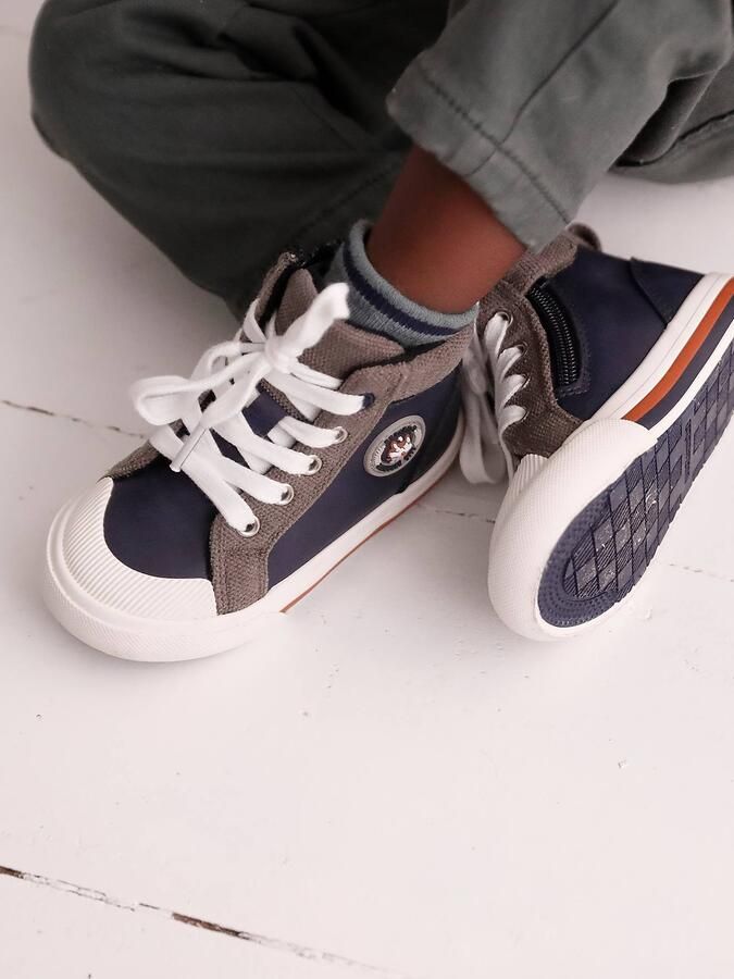 VERTBAUDET Hoge sneakers met veters en rits veel blauw