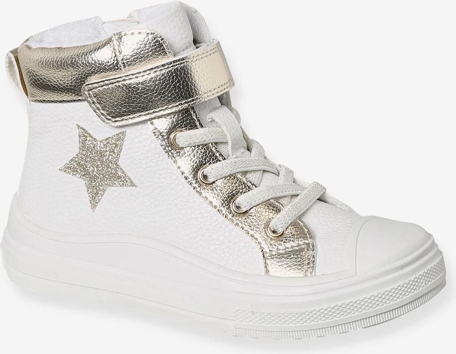 VERTBAUDET Hoge sneakers voor meisjes met rits en veters wit