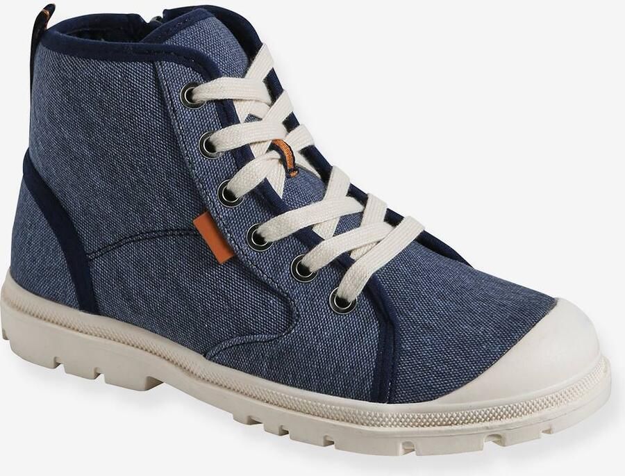 VERTBAUDET Hoge stoffen sneakers met gekartelde zool voor kinderen jeansblauw