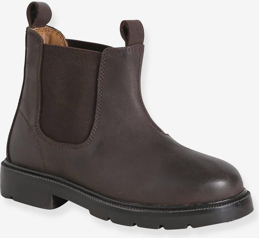 VERTBAUDET Jongensboots van leer met elastiek donkerbruin