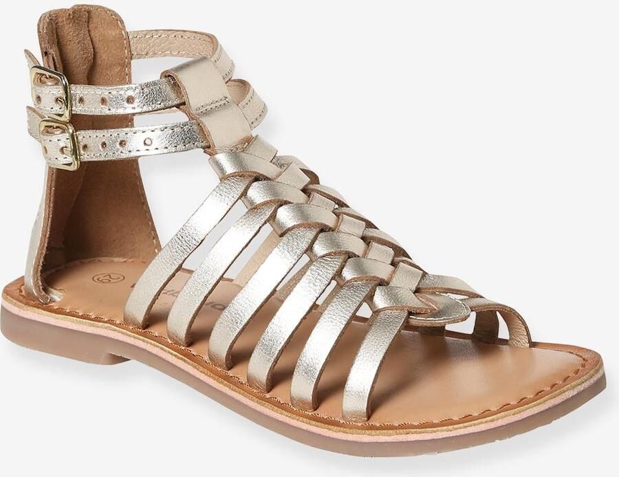 VERTBAUDET Hoge leren sandalen voor meisjes goud