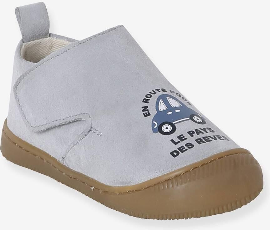 VERTBAUDET Klittenband baby slofjes van soepel leer blauw bedrukt