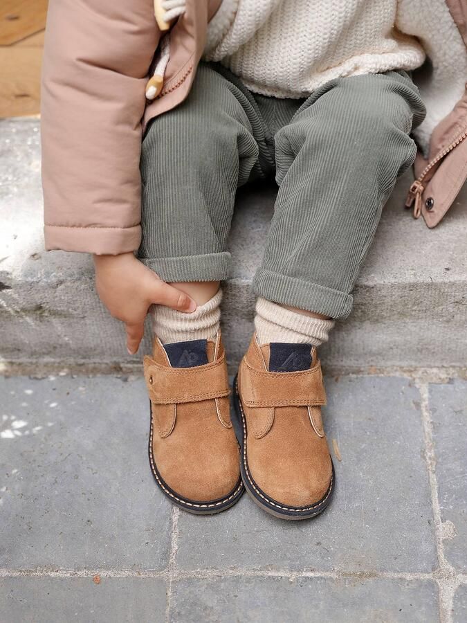 VERTBAUDET Leren babylaarsjes met klittenband kameel