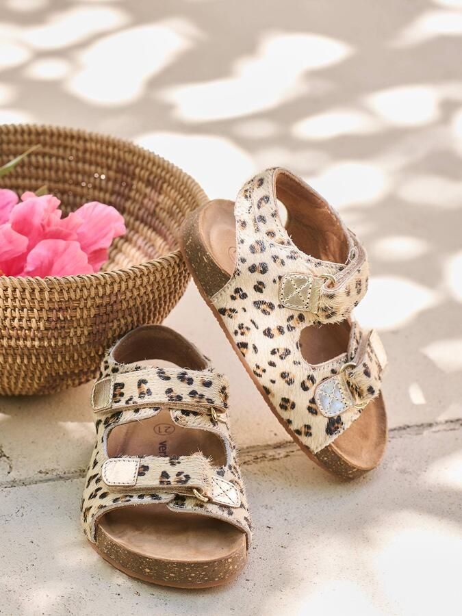 VERTBAUDET Leren babysandalen met opdruk en klittenband beige bedrukt