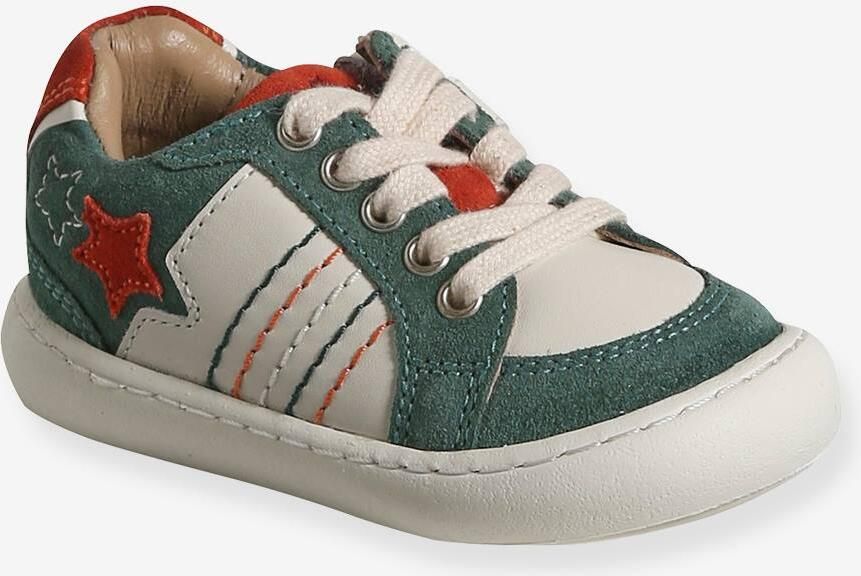 VERTBAUDET Leren babysneakers met veters en rits ecru
