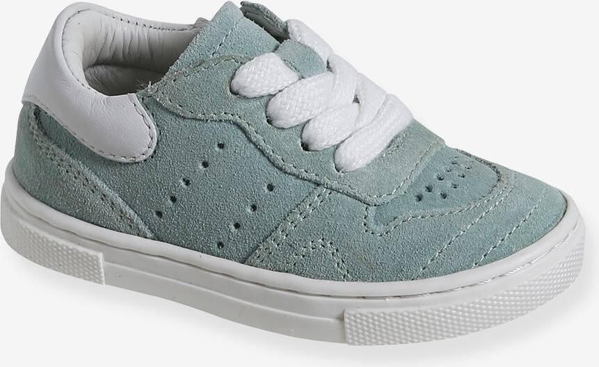 VERTBAUDET Leren babysneakers met veters en rits turquoiseblauw