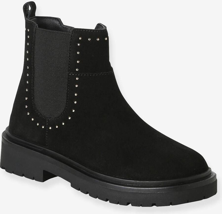 VERTBAUDET Leren boots meisje met rits zwart