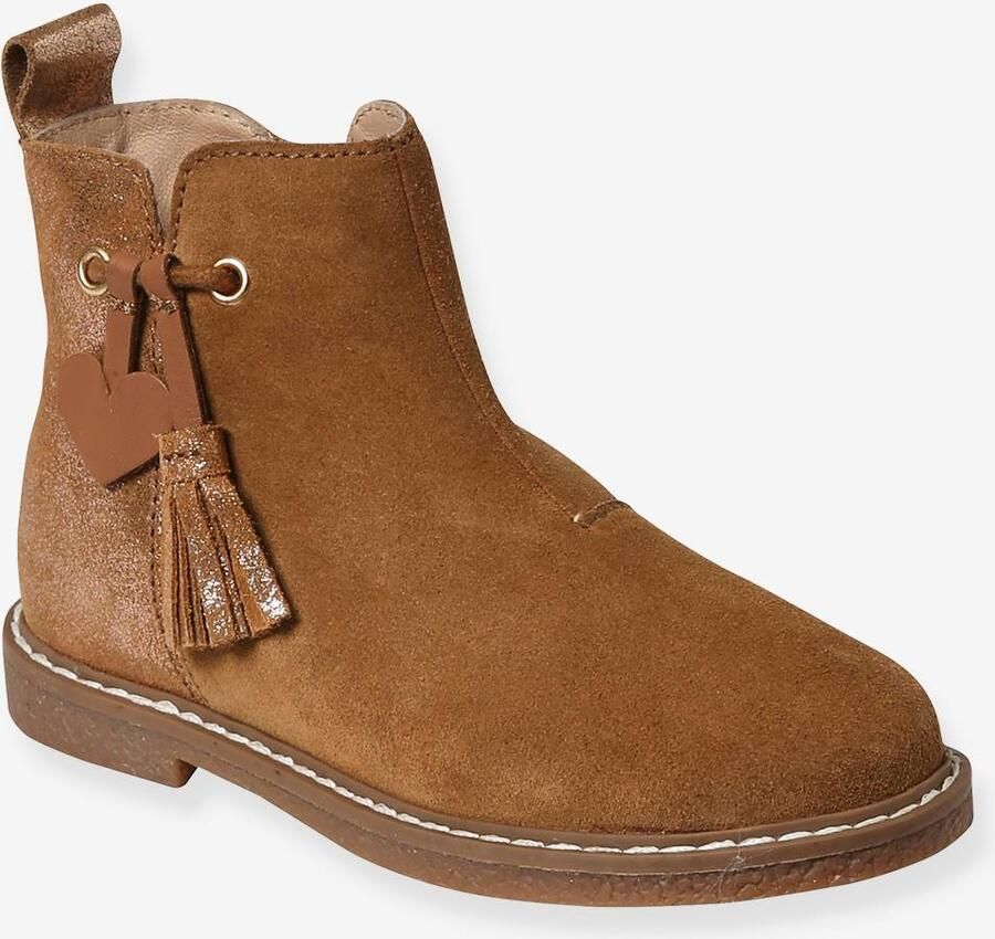 VERTBAUDET Leren boots met pompon kleutercollectie meisjes kameel