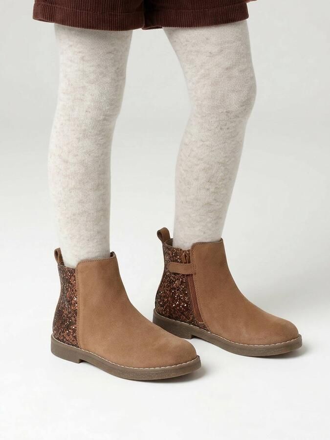 VERTBAUDET Leren boots voor meisjes met glitter kleuterschoolcollectie kameel - Foto 2