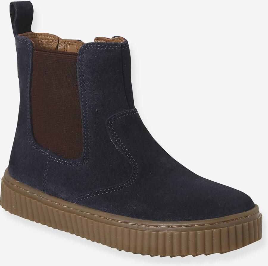 VERTBAUDET Leren Chelsealaarzen meisjes met elastiek en rits marineblauw - Foto 2