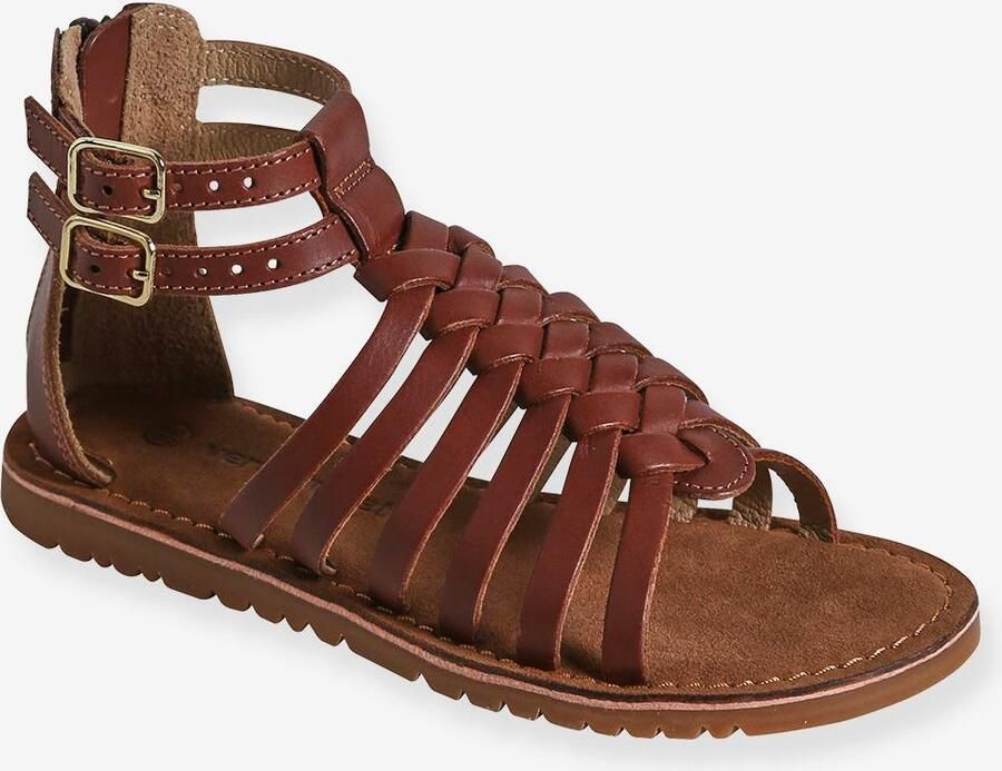 VERTBAUDET Spartaanse leren sandalen voor kinderen kleuterschoolcollectie bruin