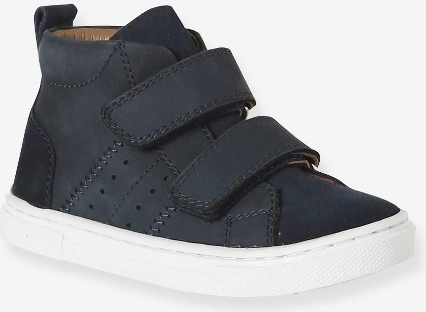 VERTBAUDET Leren hoge sneakers met klittenband voor baby's marineblauw