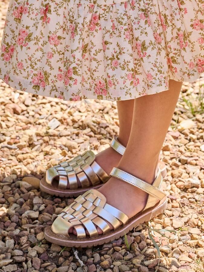 VERTBAUDET Kindersandalen van leer met klittenband collectie kleuterschool goud