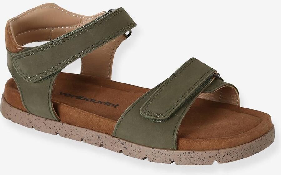 VERTBAUDET Leren kindersandalen met klittenband kaki