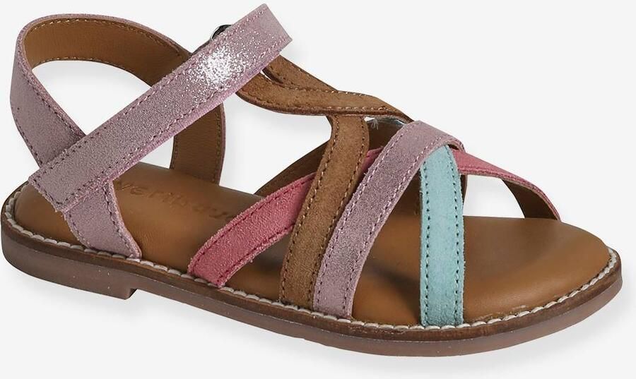 VERTBAUDET Leren kindersandalen met klittenband meerkleurig