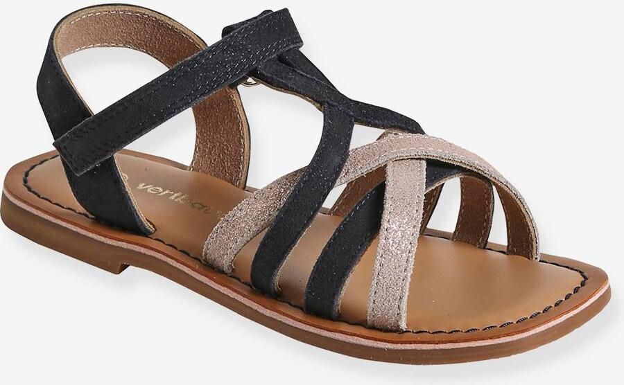 VERTBAUDET Sandalen met klittenband van leer voor kinderen kleuterschoolcollectie veel blauw