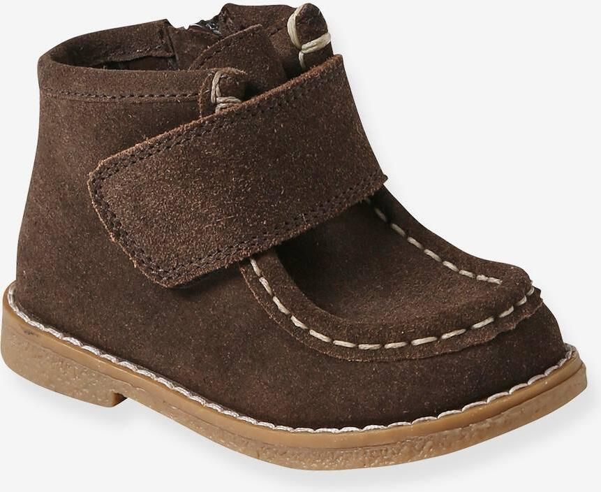 VERTBAUDET Leren laarzen met klittenband en rits voor baby bruin