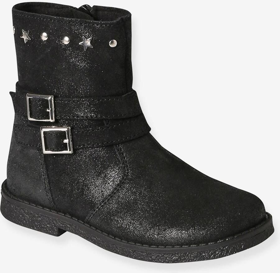 VERTBAUDET Leren laarzen voor meisjes kleutercollectie zwart