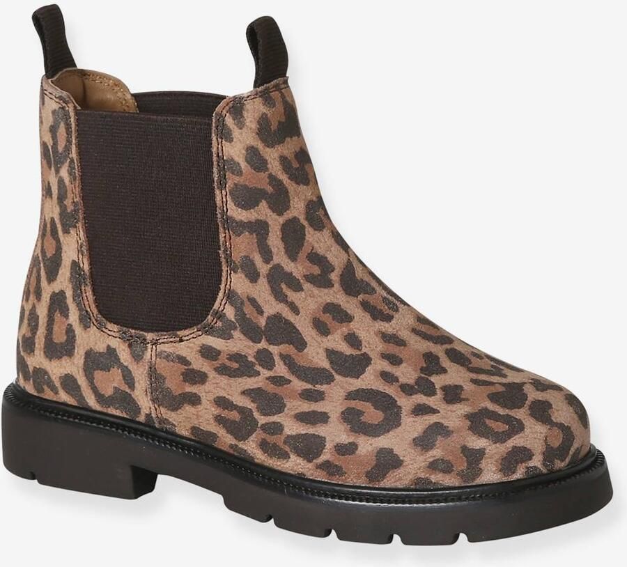 VERTBAUDET Leren meisjesboots met elastiek beige