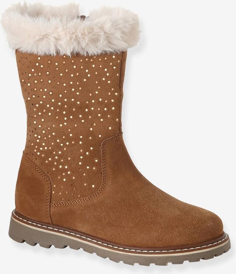 VERTBAUDET Leren meisjesboots met rits bruin