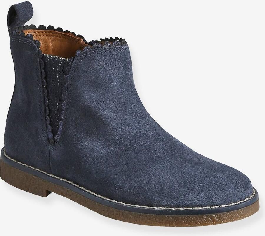 VERTBAUDET Leren meisjeslaarzen marineblauw
