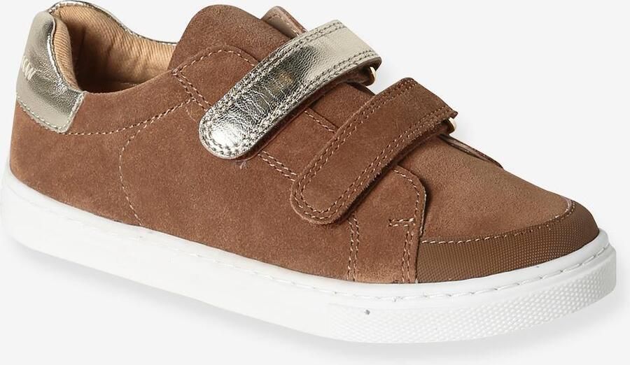 VERTBAUDET Leren meisjessneakers met klittenband bruin