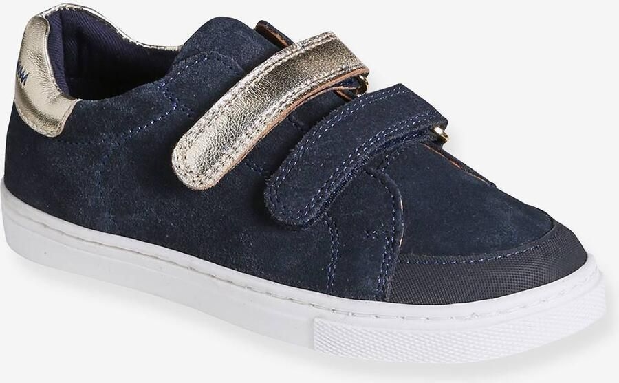 VERTBAUDET Leren meisjessneakers met klittenband marineblauw