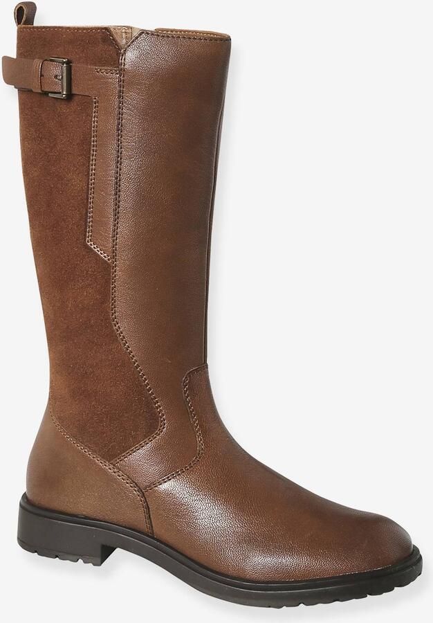 VERTBAUDET Leren rijlaarzen met rits voor meisjes kleuterschoolcollectie bruin